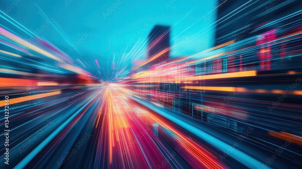 Aufkleber vibrant cityscape with light trails creating a dynamic urban scene at night representing energy and 
