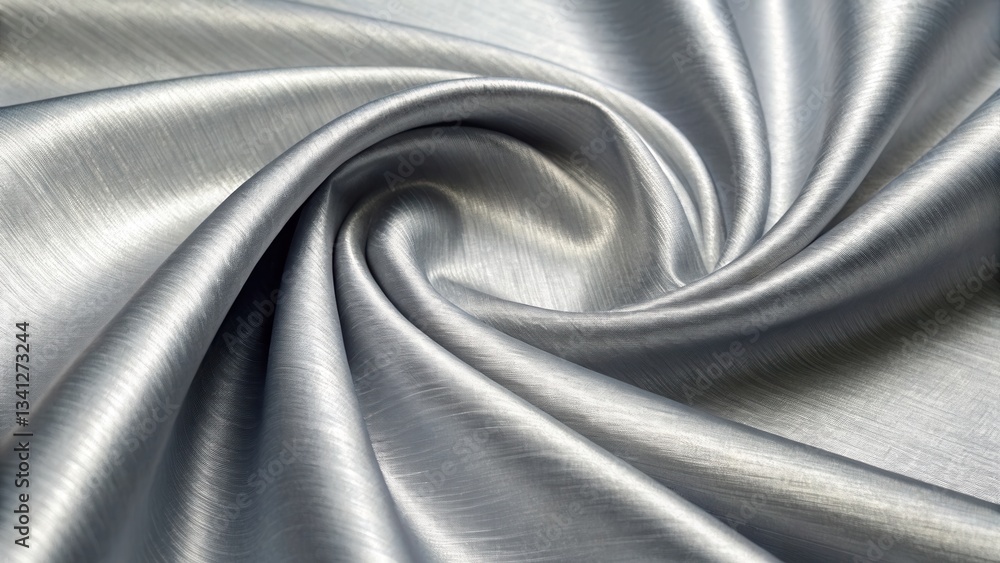 Poster shimmering silver fabric elegantly twisted in a spiral pattern.