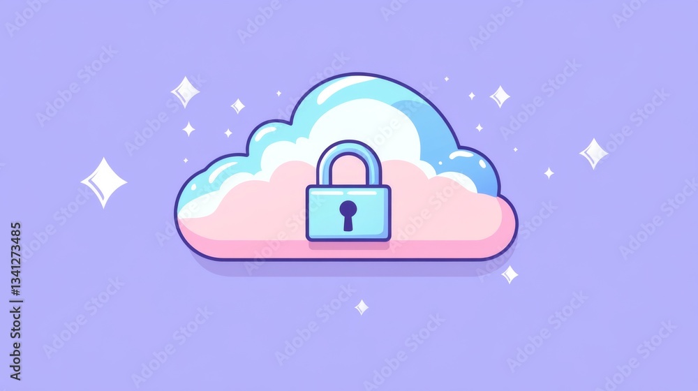Fototapete a cloud storage icon with a secure padlock overlay, representing safe online data storage.