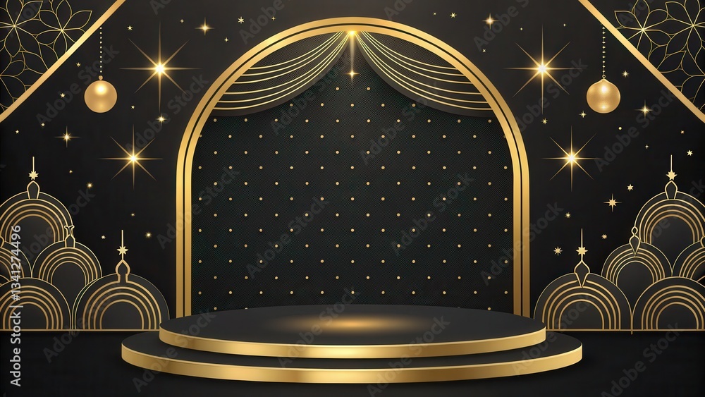 Poster elegant stage backdrop with gold accents and decorative patterns.