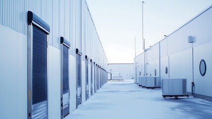 Obraz premium Exterior Industrial Building with Loading Dock Doors and Air Conditioners
