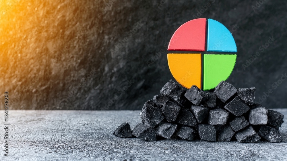 Poster a stack of coal with a pie chart showing energy consumption by sector.