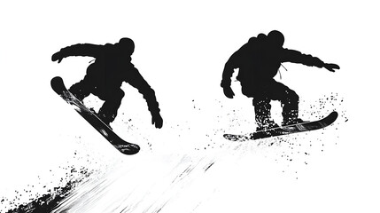 Fototapeta premium silhoulette of peapol doing snow boarding 
