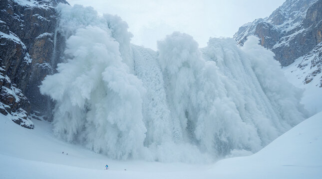 Avalancha de nieve descendiendo por una monta&ntilde;a rocosa