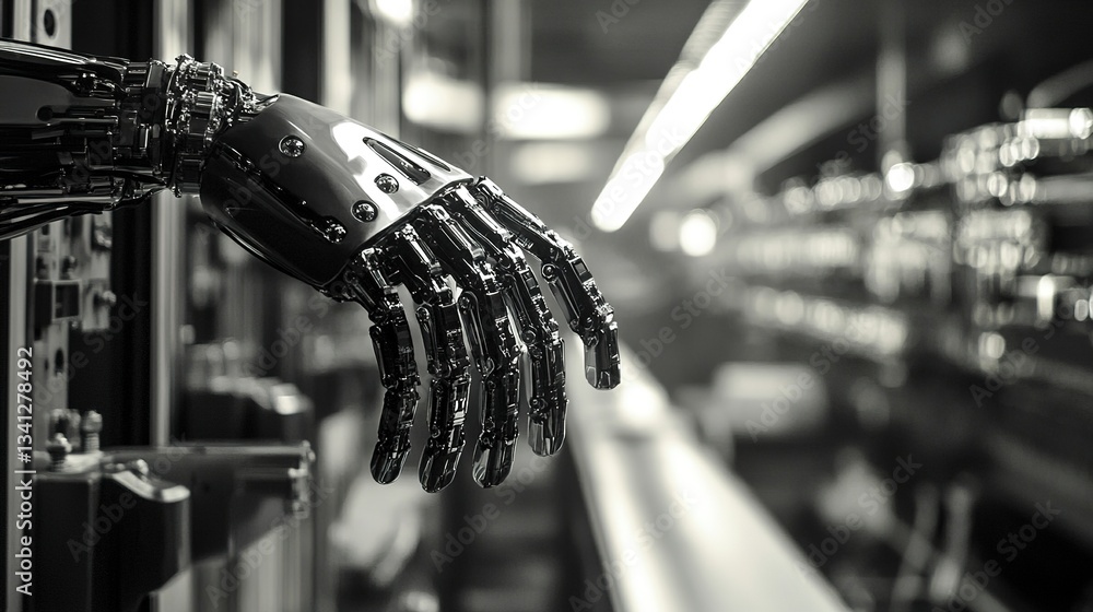 Aufkleber a cybernetic production facility integrating bionic limbs into automation.