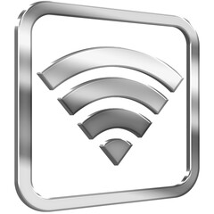 Wifi 3D icon with silver metallic effect in a square with modern design
