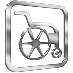 Wheelchair Accessibility Symbol 3D icon with silver metallic effect in a square with modern design