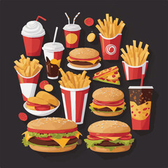 fastfood, fast, snack, meal, food, delicious, background, dinner, lunch, american, fat, burger, unhealthy, isolated, junk, menu, restaurant, meat, set, hamburger, cheeseburger, tasty, chicken, eat, cu