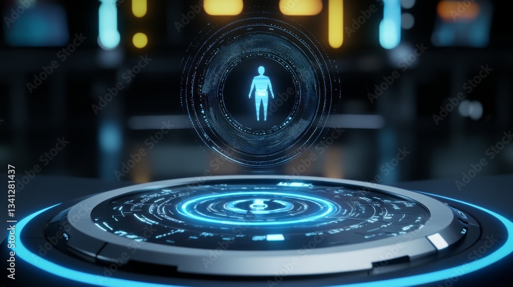 Poster a futuristic ai-powered digital security system scanning a database for potential threats.