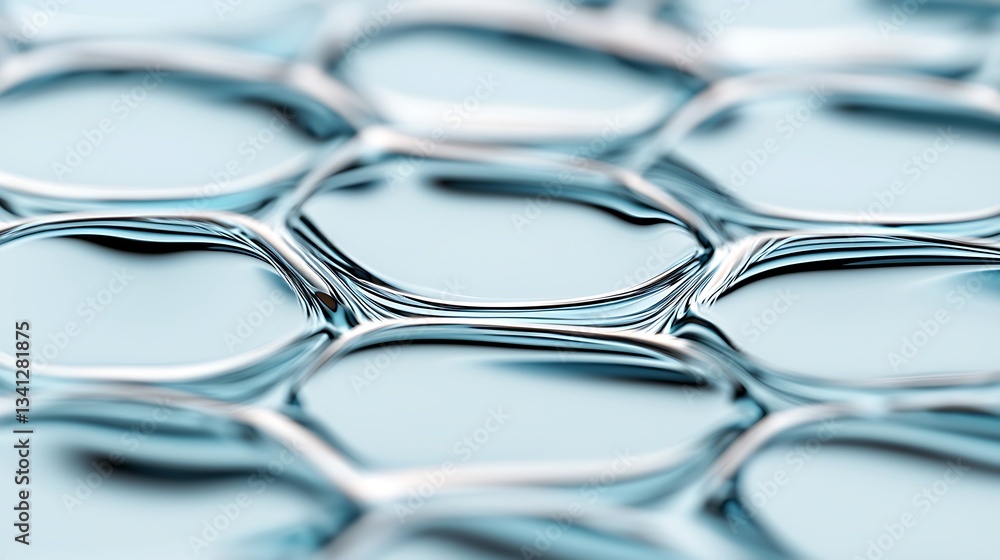Poster a close-up view of interconnected bubbles in a liquid surface, showcasing a dynamic and fluid textur
