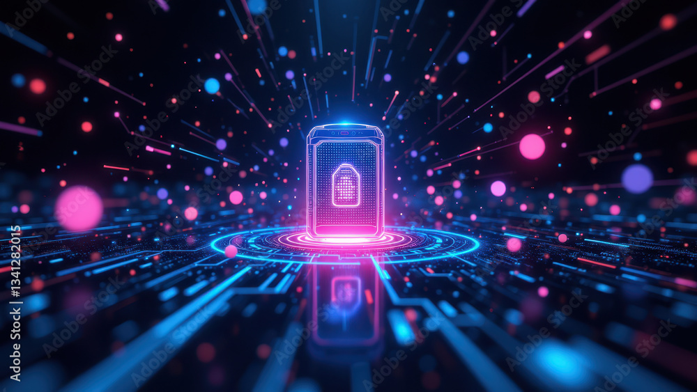 Poster cybersecurity themed digital artwork with neon cybernetic elements and a kubernetes-like structure a