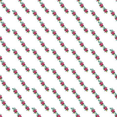 Diagonal Seamless Pattern with Vibrant Flowers and Leaves on White Background