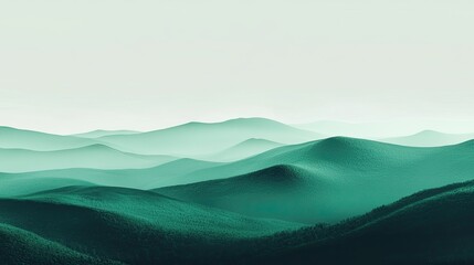 abstract mountains in shades of green, creating a serene landscape.