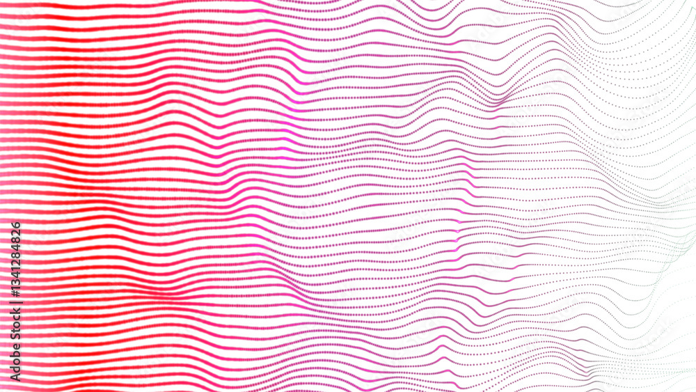 Poster abstract digital cyber wave made of red particles and dots moves with big data visualization. futuri