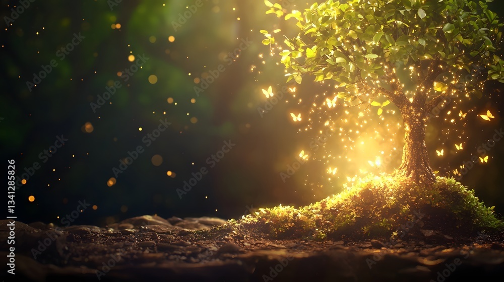 Aufkleber glowing ethereal tree clusters designed through advanced bioengineering and technology to efficientl