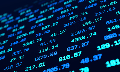 Numbers, financial figures, data. Business, financial market and industry, investment, strategy. 3D illustration