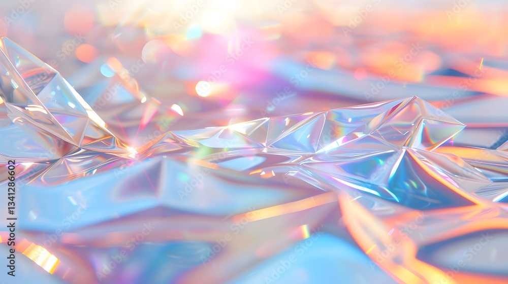 Poster holographic prism pattern with iridescent shifting color reflections on a futuristic luminous and sl