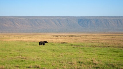 Obraz premium Black bear in African savanna landscape