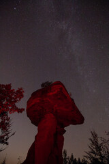 Teufelstisch im Pfälzerwald mit der Milchstrasse in der Nacht. Hinterweidenthal in der Pfalz.