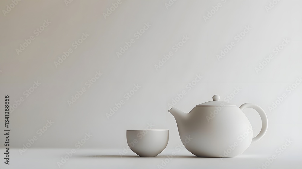 Poster minimalist and elegant ceramic teapot with matching cup isolated on a clean white background simple 