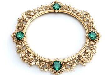 Luxurious Gold Frame with Emerald Gems Elegant Round Ornament Design