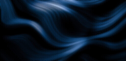 Dark blue abstract waves flowing on black background