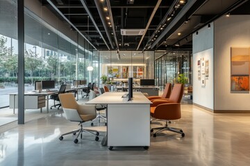 Modern office space with large windows