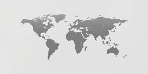 A detailed grayscale world map illustration showing all continents and their borders