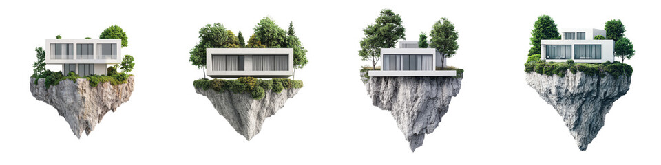 Innovative floating villas perched atop dramatic cliffs surrounded by lush greenery and scenic natural environments