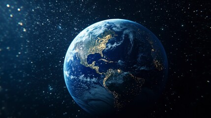 Obraz premium Earth From Space Shows North America at Night with Starfield