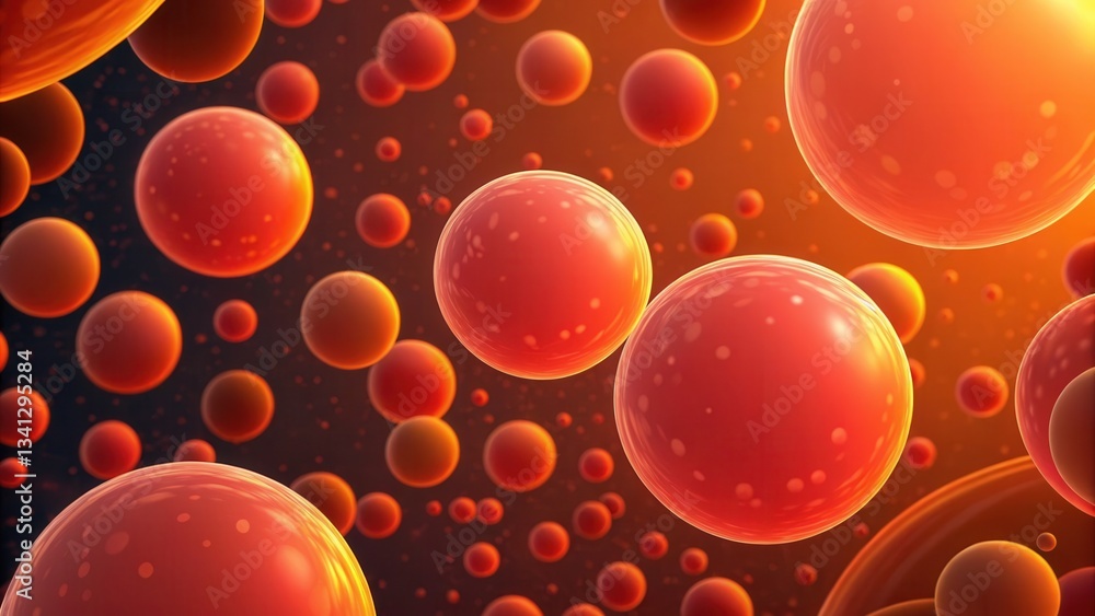 Poster abstract representation of red spheres on a dark background with a vibrant glow.