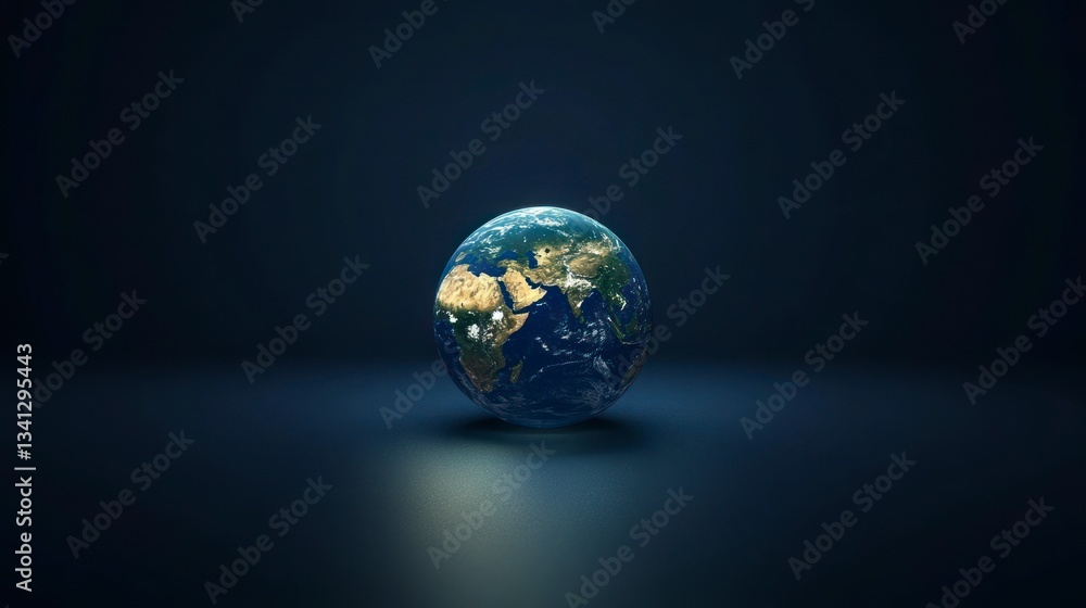 Aufkleber earth globe displayed on dark background with light reflection below