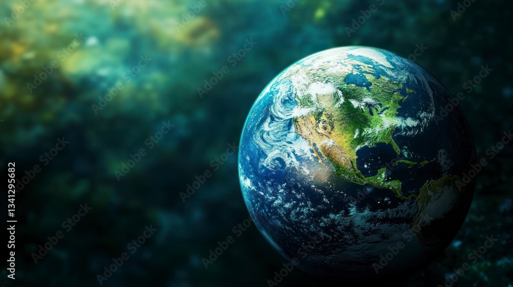 Aufkleber earth globe floating in space with clouds and atmospheric glow