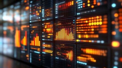 Data analysis displayed on monitors in an office