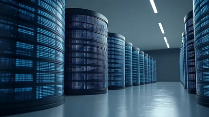 Data center servers aligned; room background, used for IT
