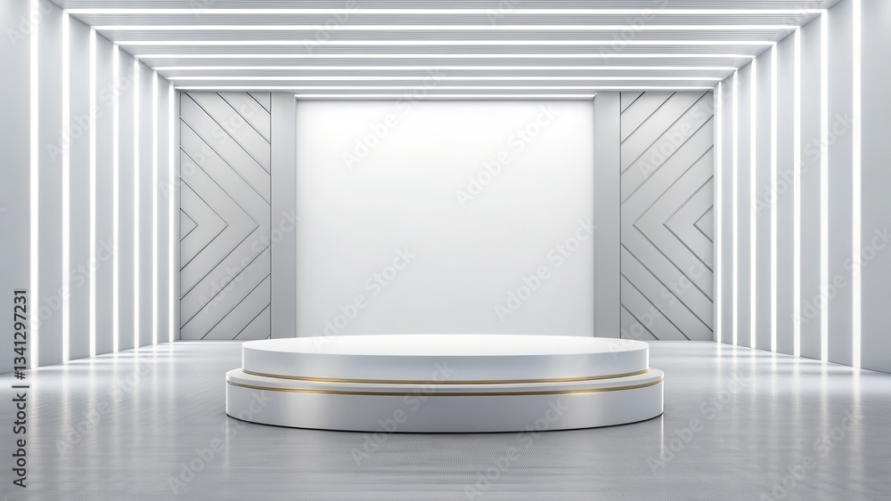 Poster modern empty stage with sleek design and bright lighting.