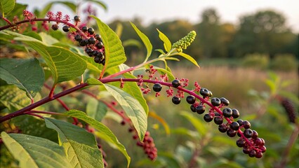 Obraz premium A stunning botanical close-up: American Pokeweed's texture and form captured with deep focus macro photography.