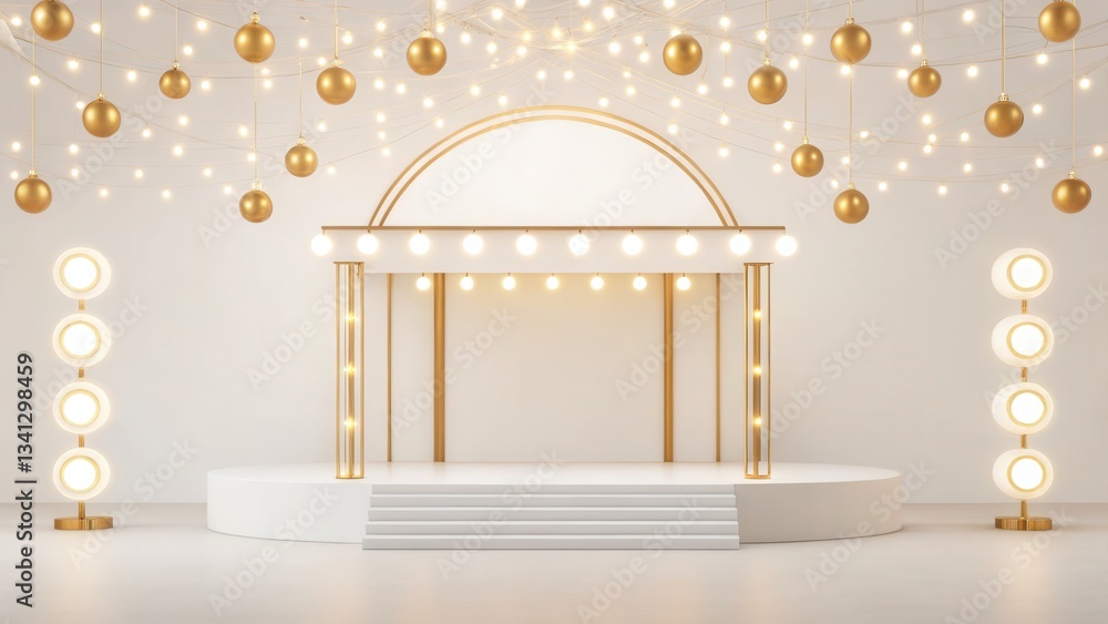 Poster elegant stage design with lights and arch, perfect for events or performances.