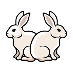 Fototapeta premium Two cute white bunnies sitting back to back with calm expression for Easter concept