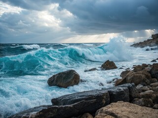 Obraz premium Blue wave images capture the textured power of the coastal sea, a breathtaking ocean background.