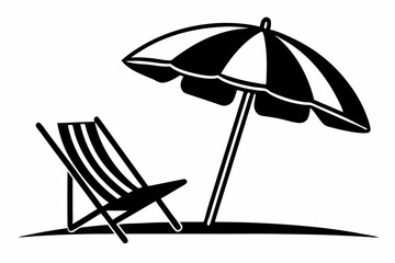beach umbrella and chair line art silhouette vector illustration