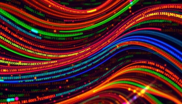 Abstract digital background showing flowing binary code and complex algorithmic patterns, science, artificial intelligence