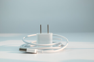 White mobile phone charger data cable