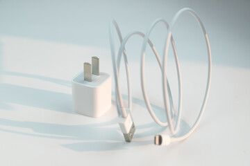 White mobile phone charger data cable