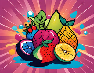 colorful fruit with cool isolated pop art style background