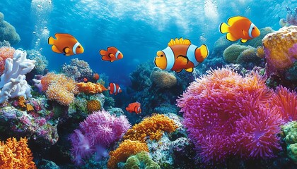 A diverse range of marine species swimming among vibrant coral reefs, representing the ecological importance of the Great Barrier Reef and ongoing conservation initiatives