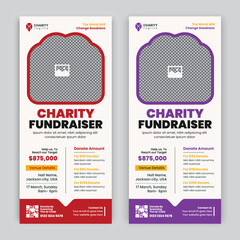 Charity fundraiser rack card design template or Charity activities event Dl flyer, leaflet, handbill design