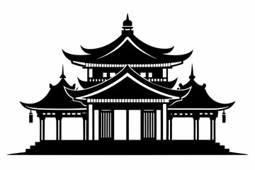 Fototapeta premium elegant chinese architecture line art silhouette vector illustration