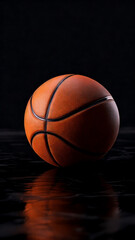 Basketball on a Reflective Dark Surface
