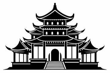 elegant chinese architecture line art silhouette vector illustration